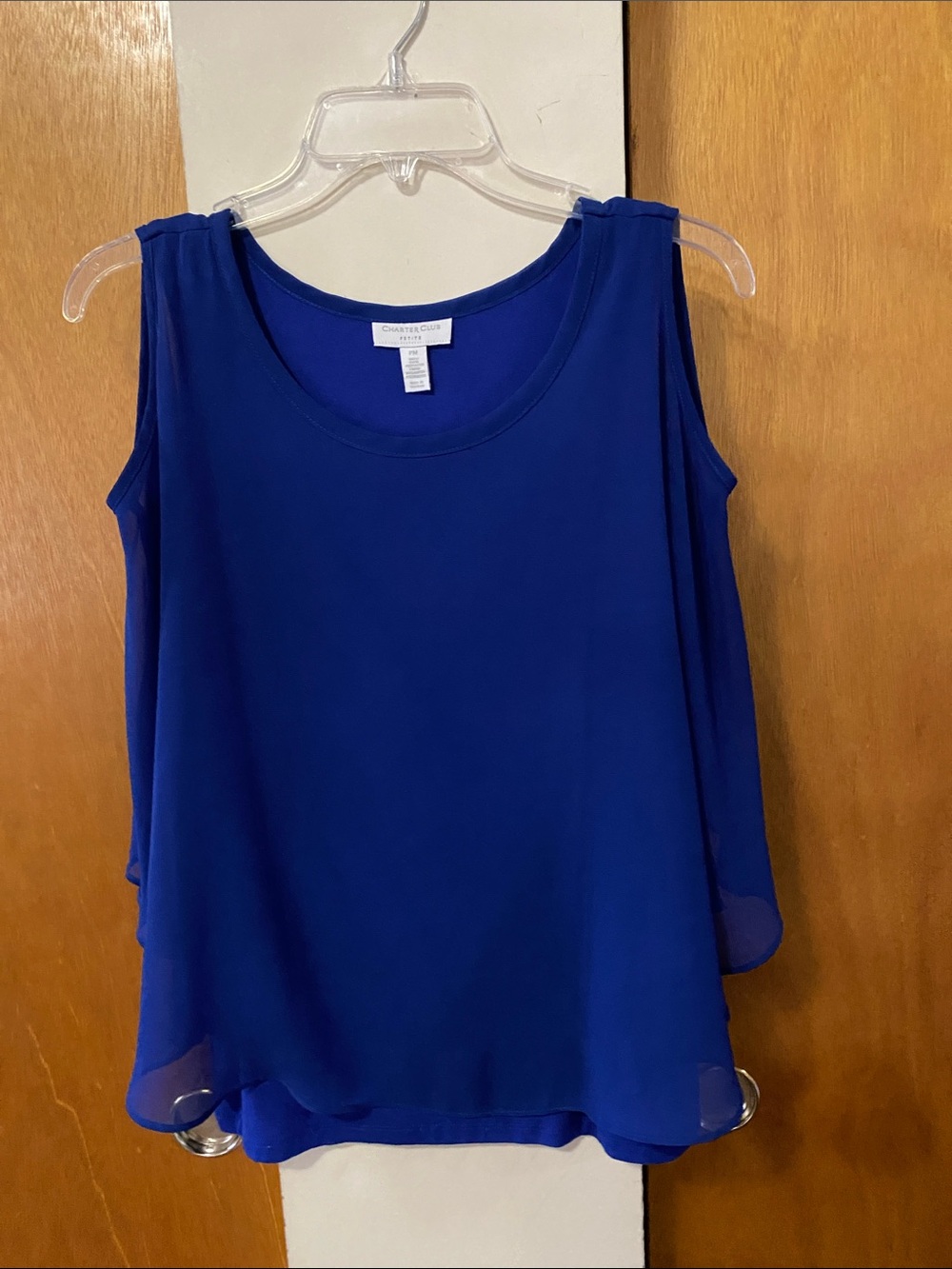 💙EUC Worn Once Charter Club Petite Royal Blue Scoop Chiffon Short Sleeve Blouse